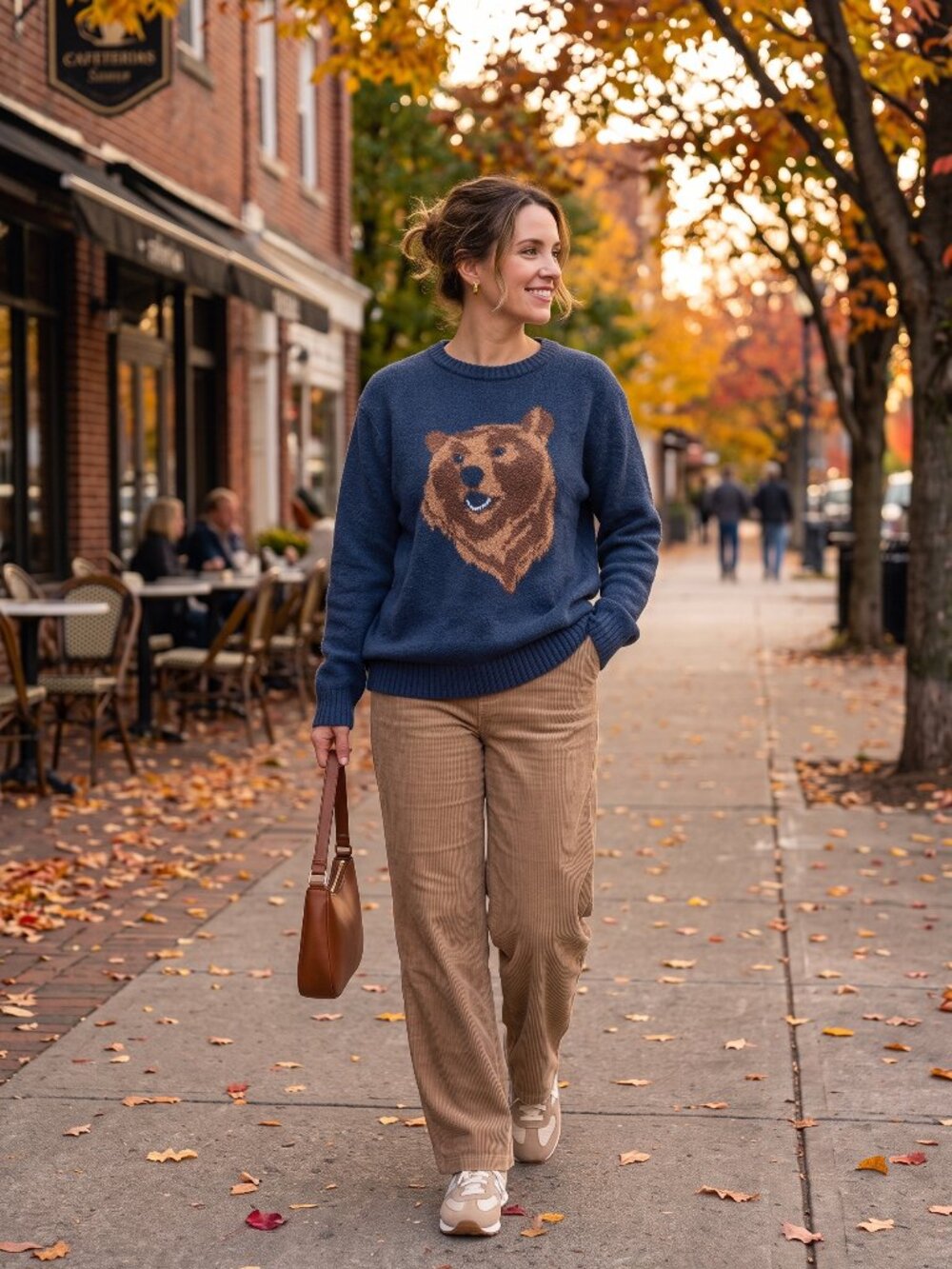Bear Graphic Knit Sweater Woodland Cabincore Cozy M